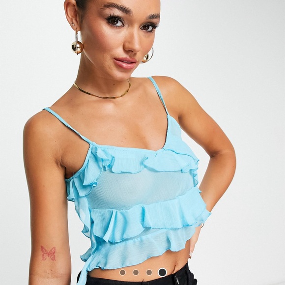 NWOT. ASOS design bias cami ruffle in blue. Size 10. - Picture 3 of 4